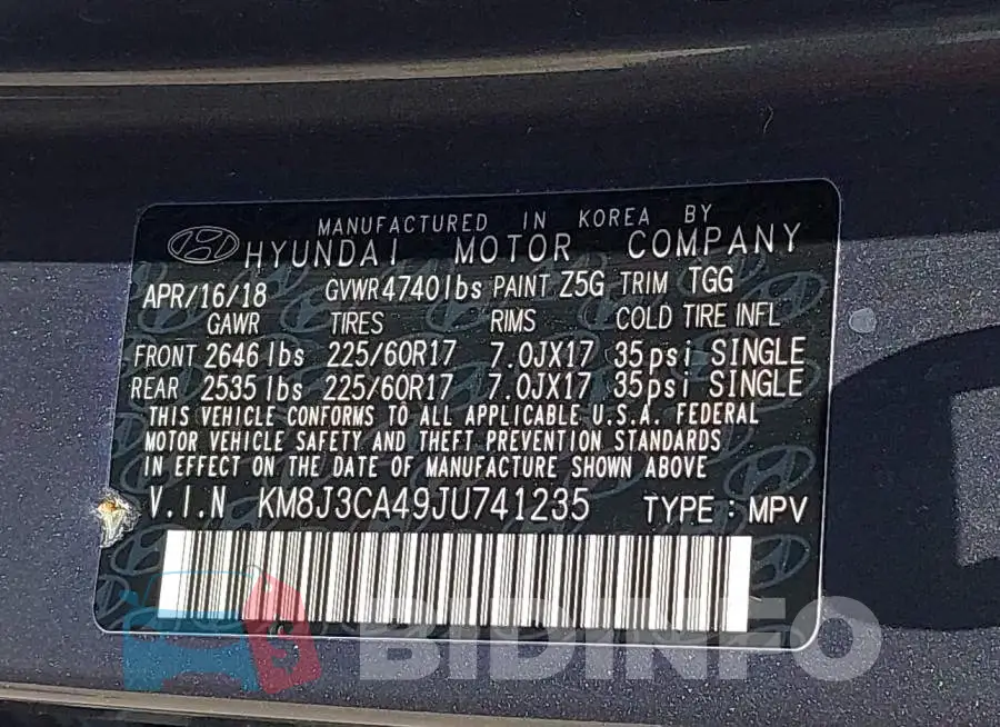 KM8J3CA49JU741235 Photo# 9