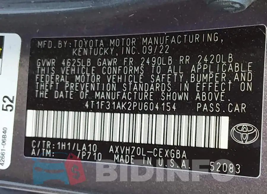 4T1F31AK2PU604154 Photo# 9