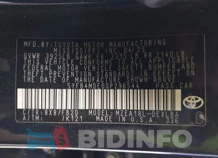 5YFB4MDE0SP296544 Photo# 9