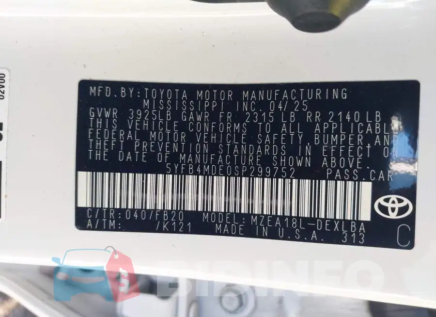 5YFB4MDE0SP299752 Photo# 9
