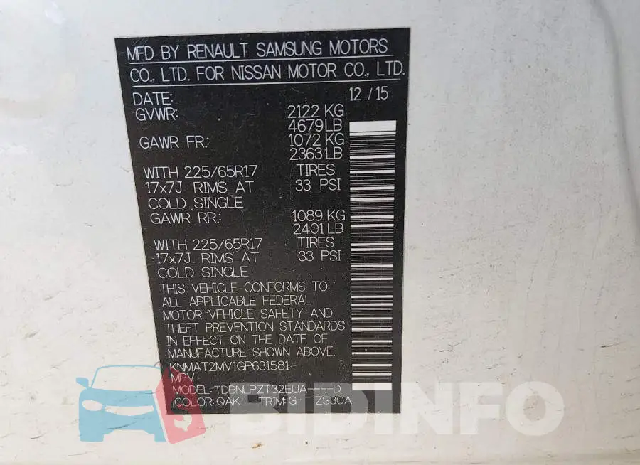 KNMAT2MV1GP631581 Photo# 9