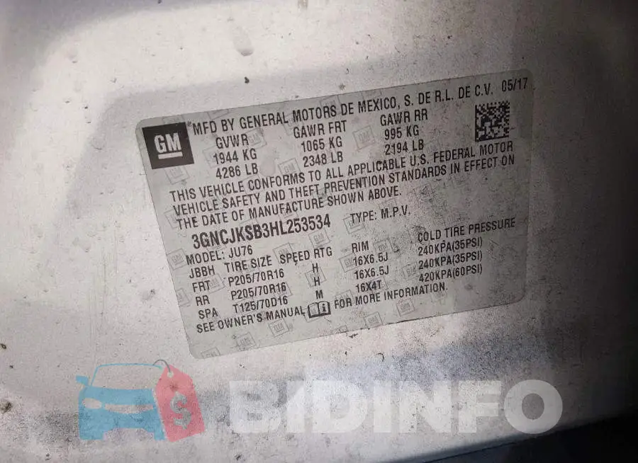 3GNCJKSB3HL253534 Photo# 9
