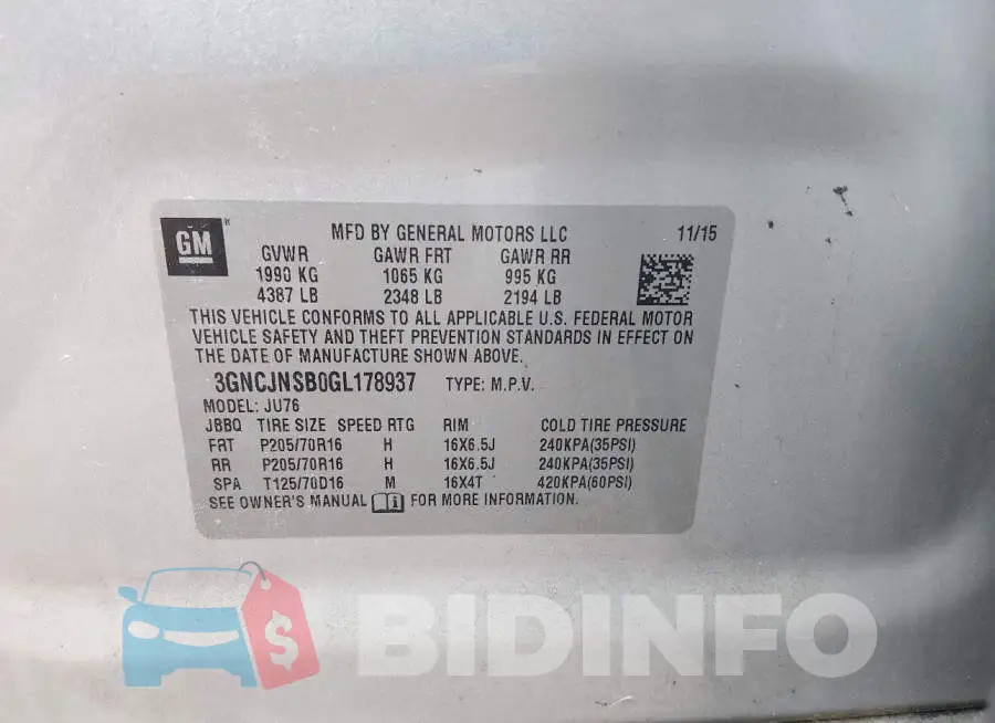 3GNCJNSB0GL178937 Photo# 9
