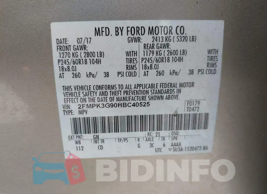 2FMPK3G90HBC40525 Photo# 9