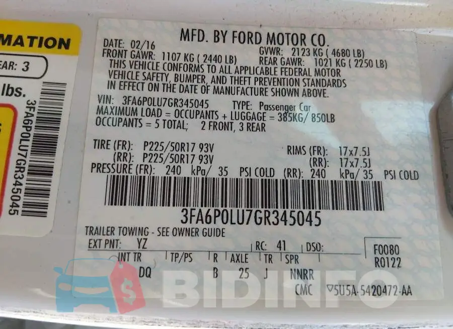 3FA6P0LU7GR345045 Photo# 9