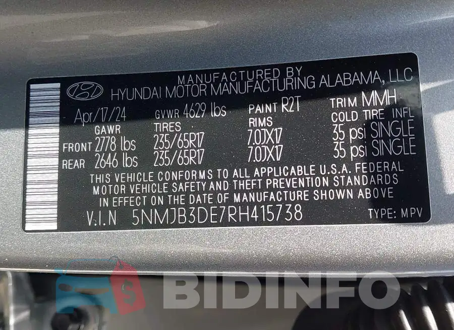 5NMJB3DE7RH415738 Photo# 9