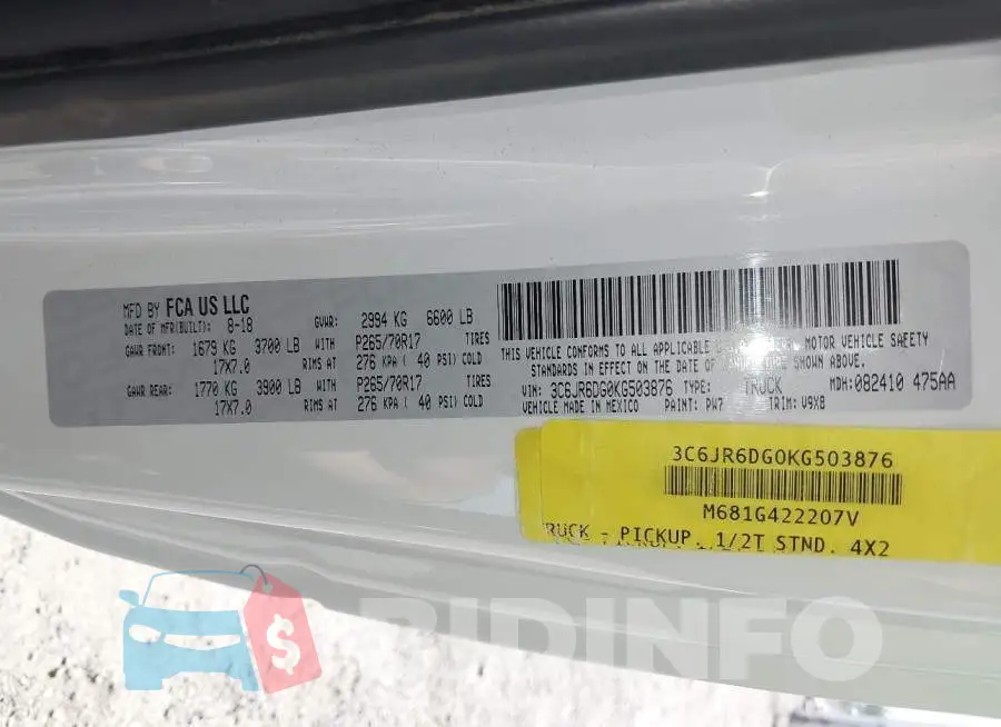 3C6JR6DG0KG503876 Photo# 9