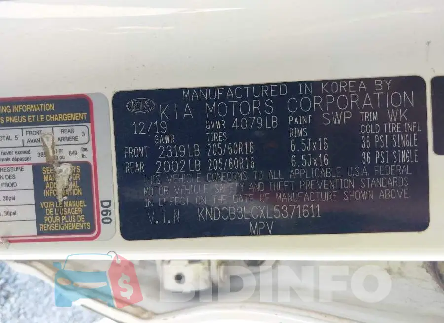 KNDCB3LCXL5371611 Photo# 9