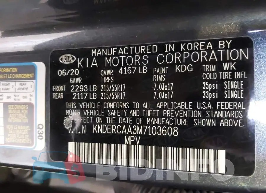 KNDERCAA3M7103608 Photo# 9