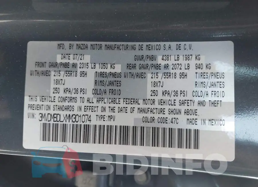 3MVDMBDLXMM301074 Photo# 9