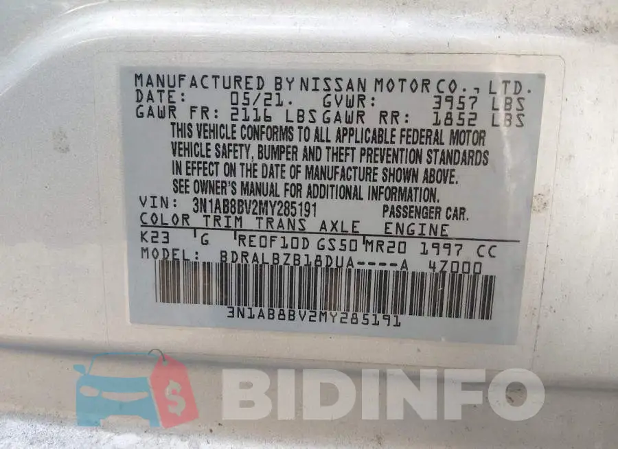 3N1AB8BV2MY285191 Photo# 9