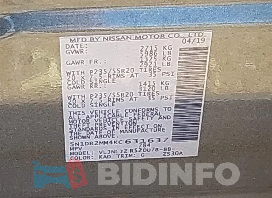 5N1DR2MM4KC631637 Photo# 9