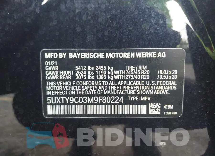 5UXTY9C03M9F80224 Photo# 9