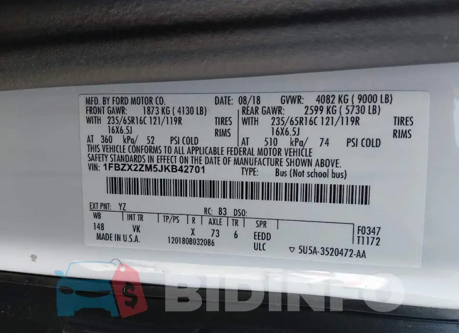 1FBZX2ZM5JKB42701 Photo# 9