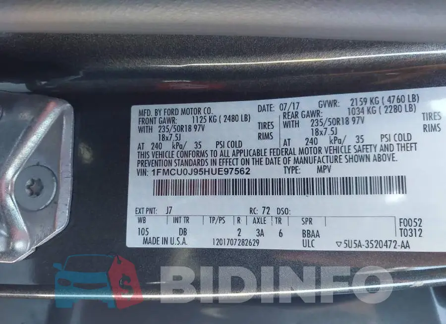 1FMCU0J95HUE97562 Photo# 9