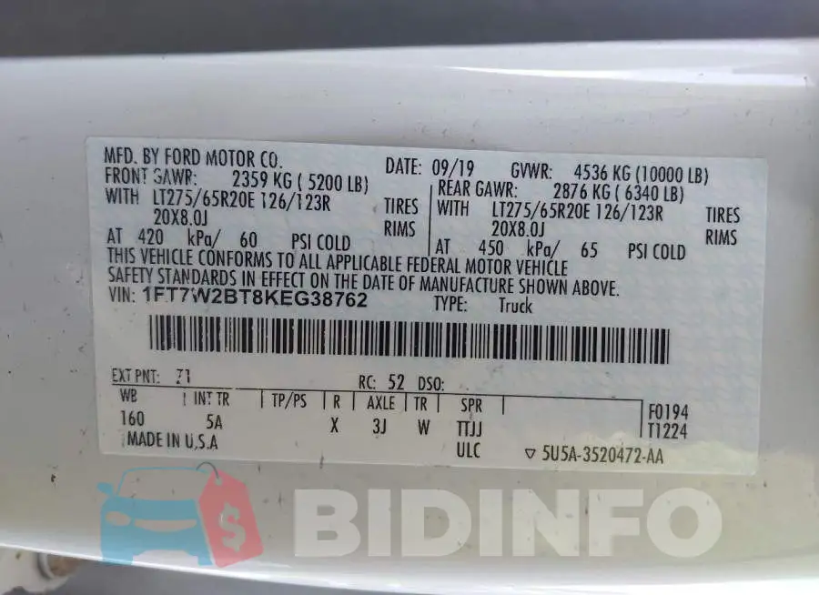 1FT7W2BT8KEG38762 Photo# 9