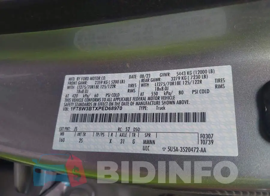 1FT8W3BTXPED68970 Photo# 9