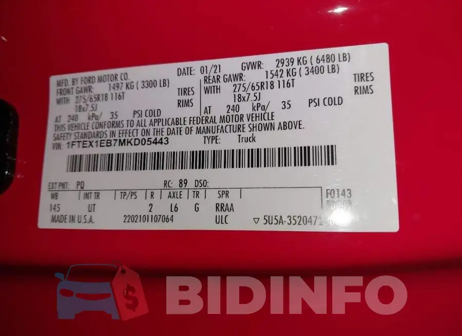 1FTEX1EB7MKD05443 Photo# 9