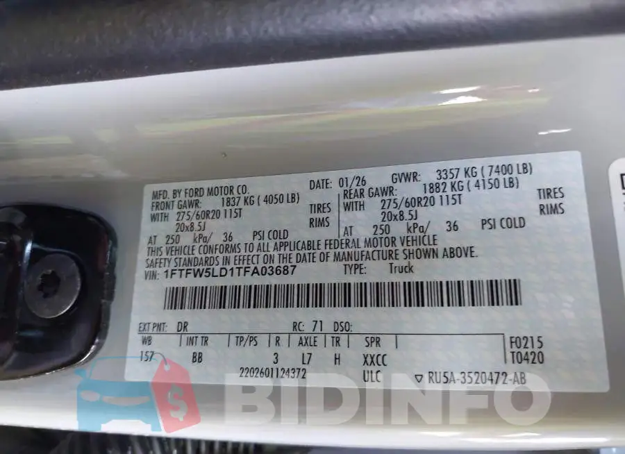 1FTFW5LD1TFA03687 Photo# 9