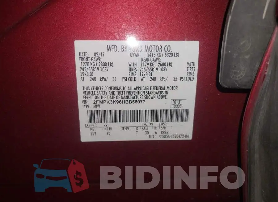 2FMPK3K96HBB58077 Photo# 9