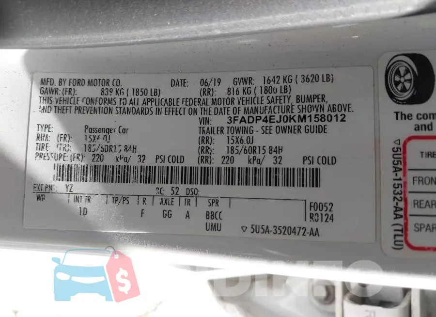 3FADP4EJ0KM158012 Photo# 9