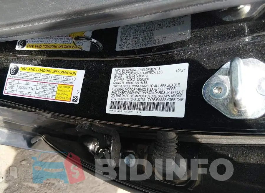 1HGCV1F16MA123775 Photo# 9