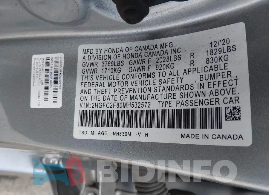 2HGFC2F80MH532572 Photo# 9