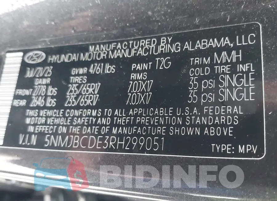 5NMJBCDE3RH299051 Photo# 9