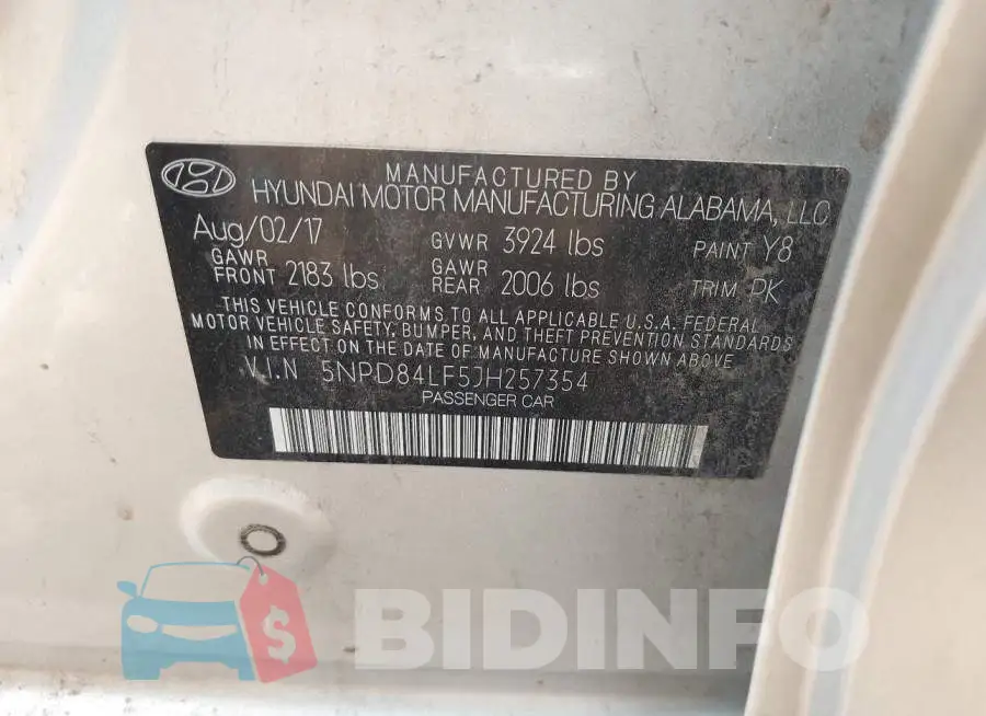 5NPD84LF5JH257354 Photo# 9