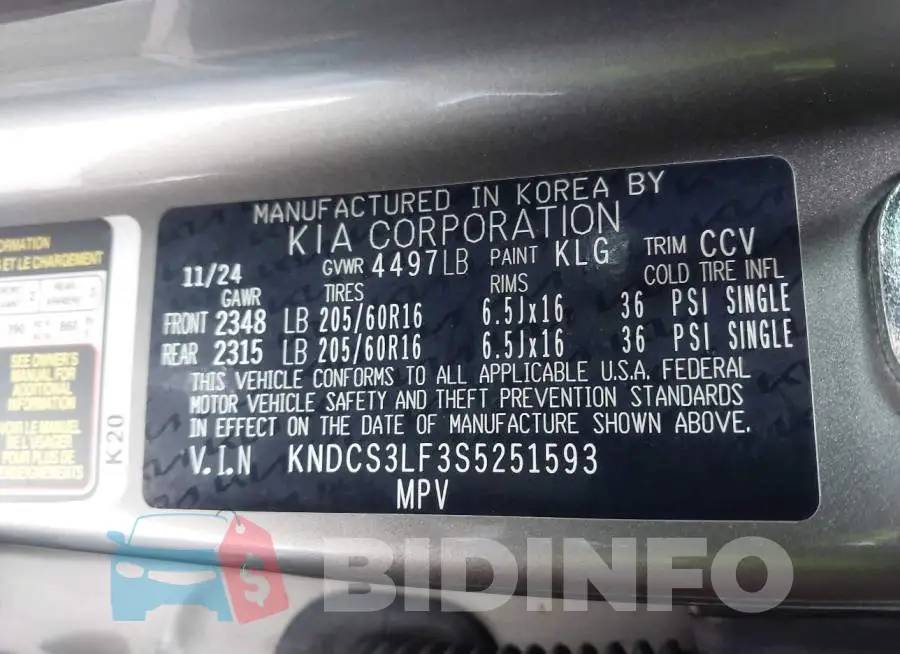 KNDCS3LF3S5251593 Photo# 9