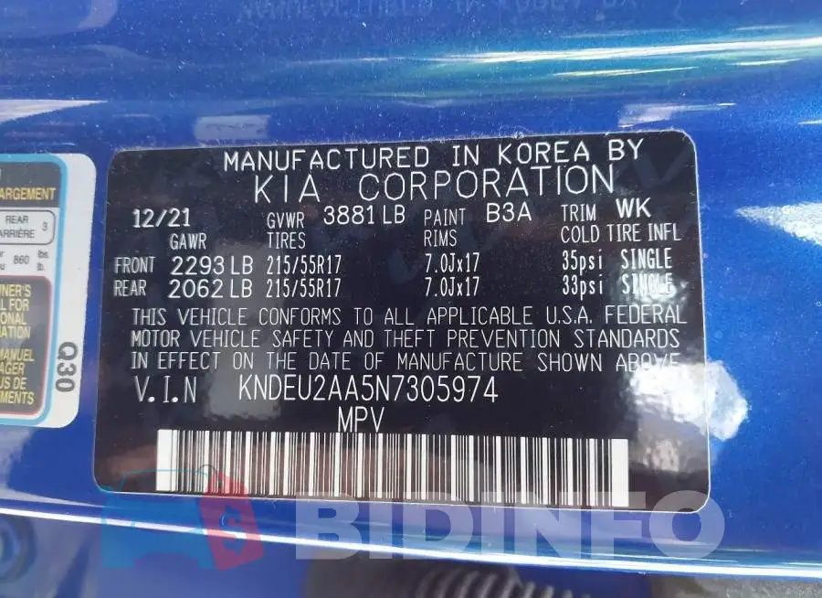 KNDEU2AA5N7305974 Photo# 9
