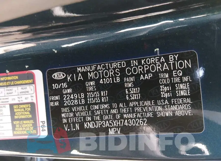KNDJP3A5XH7430262 Photo# 9