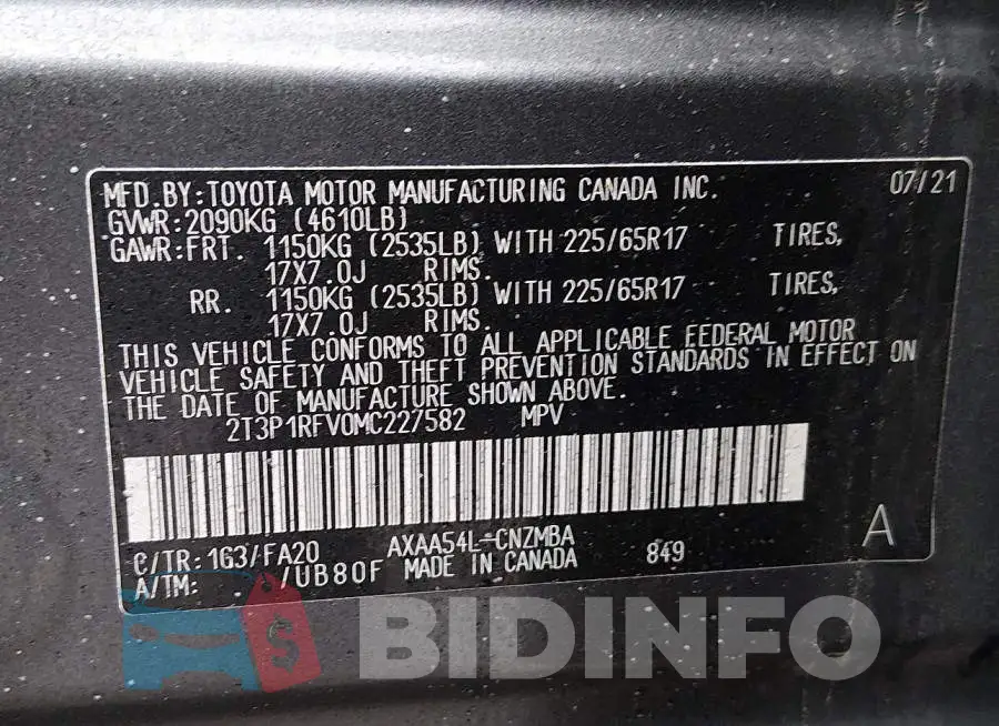 2T3P1RFV0MC227582 Photo# 9