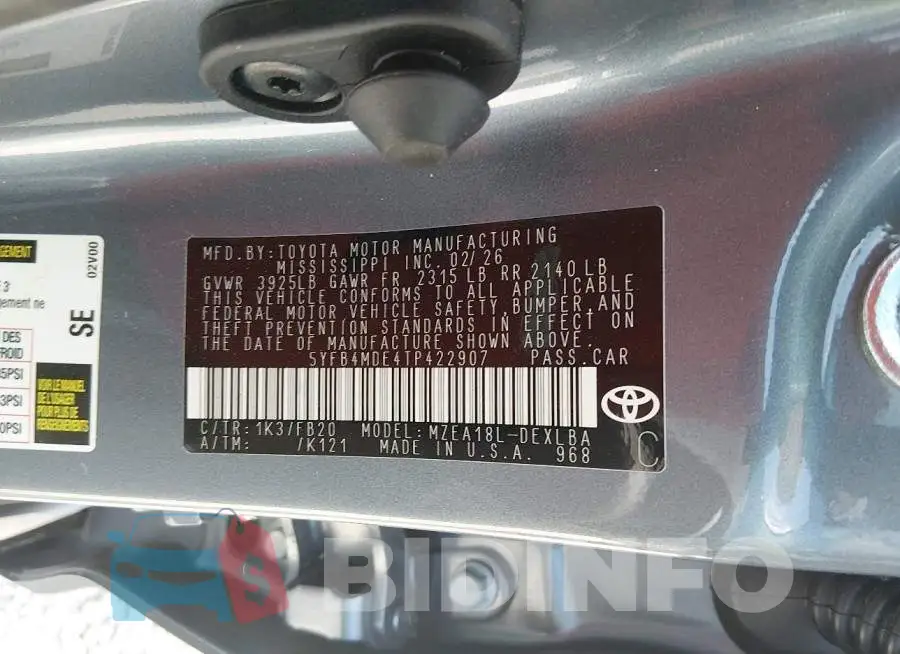 5YFB4MDE4TP422907 Photo# 9