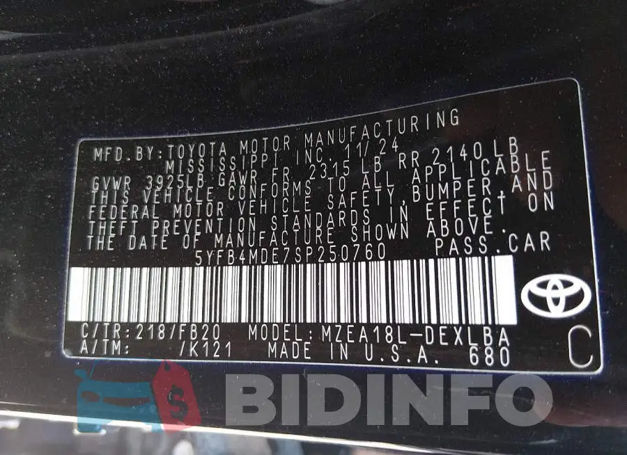 5YFB4MDE7SP250760 Photo# 9