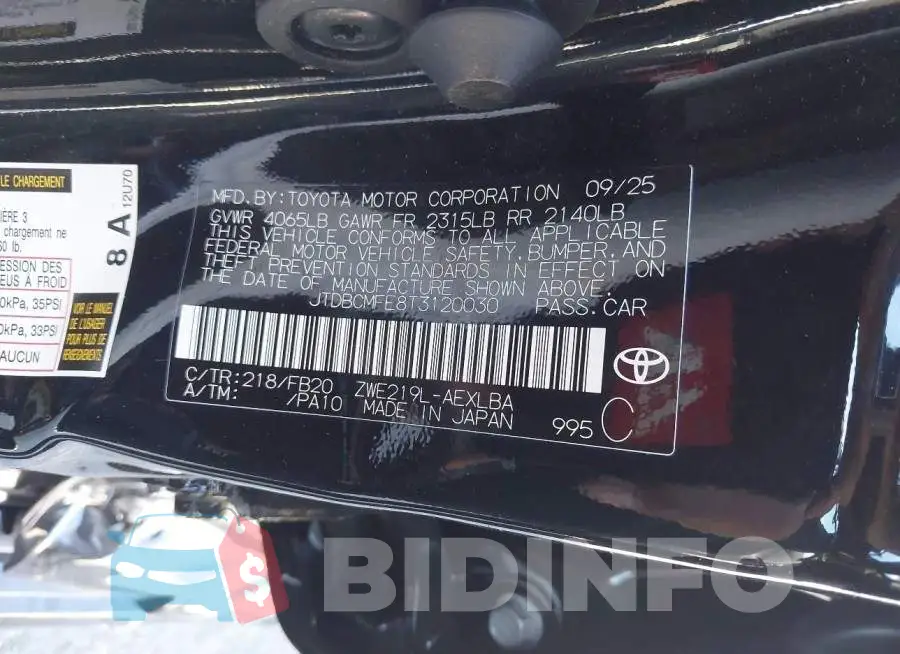 JTDBCMFE8T3120030 Photo# 9