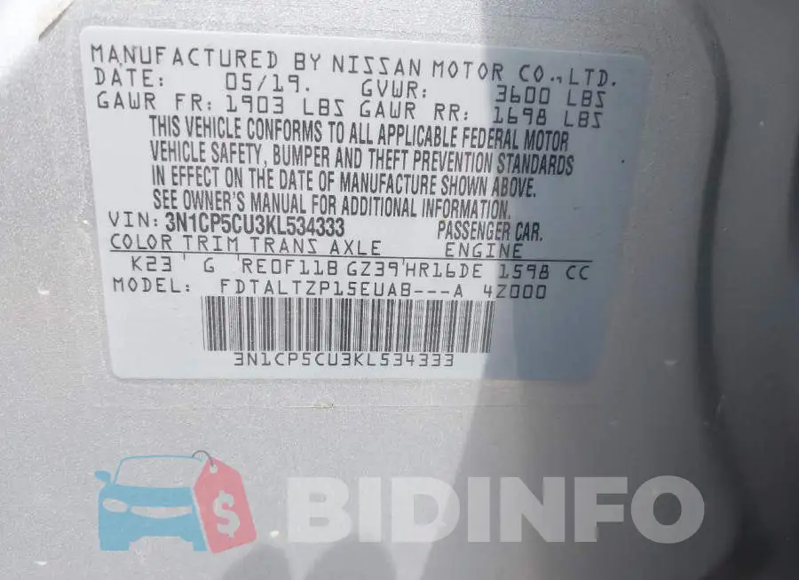 3N1CP5CU3KL534333 Photo# 9