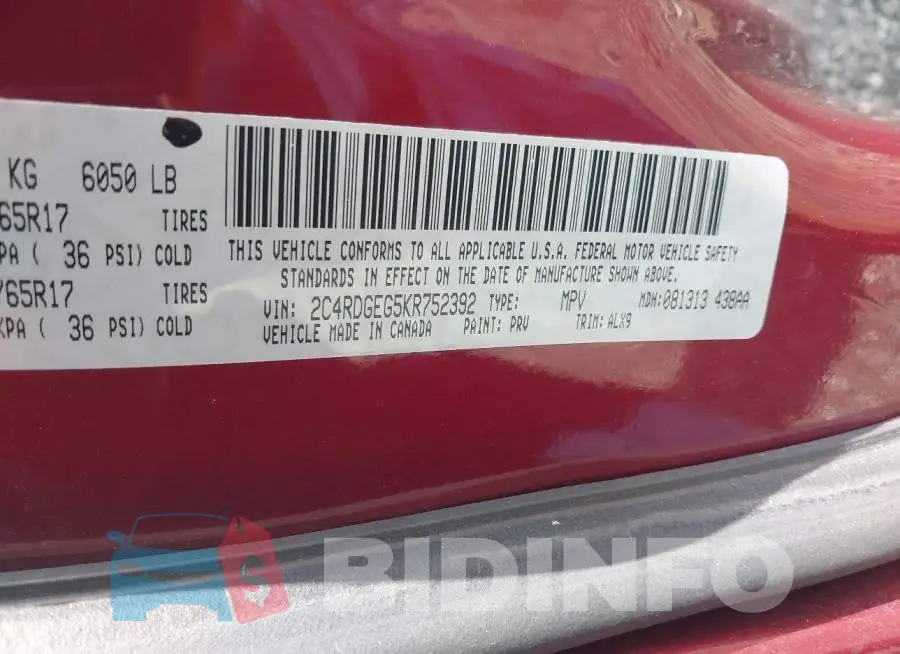 2C4RDGEG5KR752392 Photo# 9