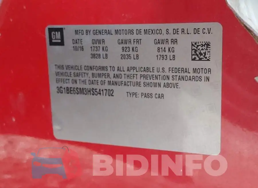 3G1BE6SM3HS541702 Photo# 9