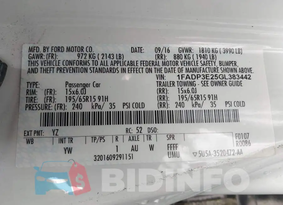 1FADP3E25GL383442 Photo# 4