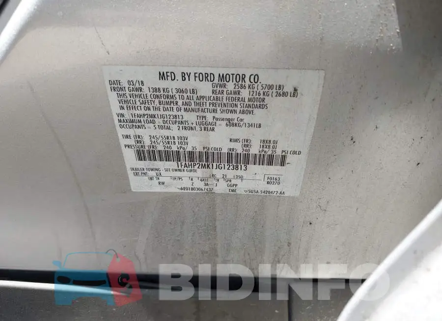 1FAHP2MK1JG123813 Photo# 9