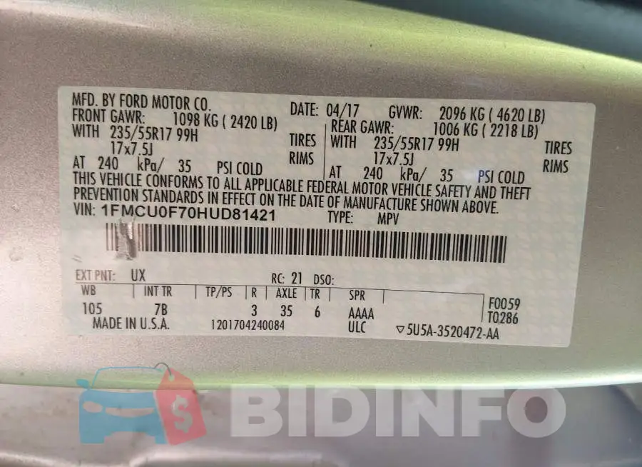 1FMCU0F70HUD81421 Photo# 9