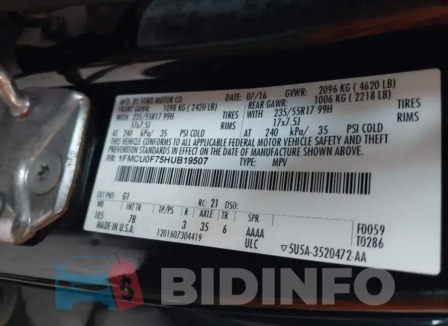 1FMCU0F75HUB19507 Photo# 9
