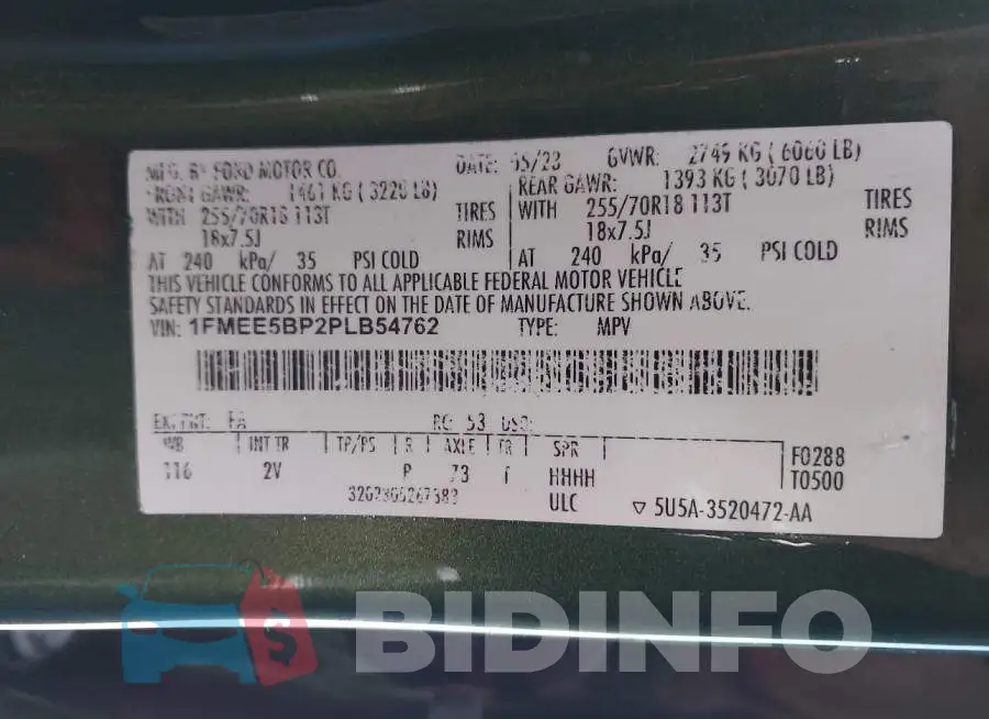 1FMEE5BP2PLB54762 Photo# 9