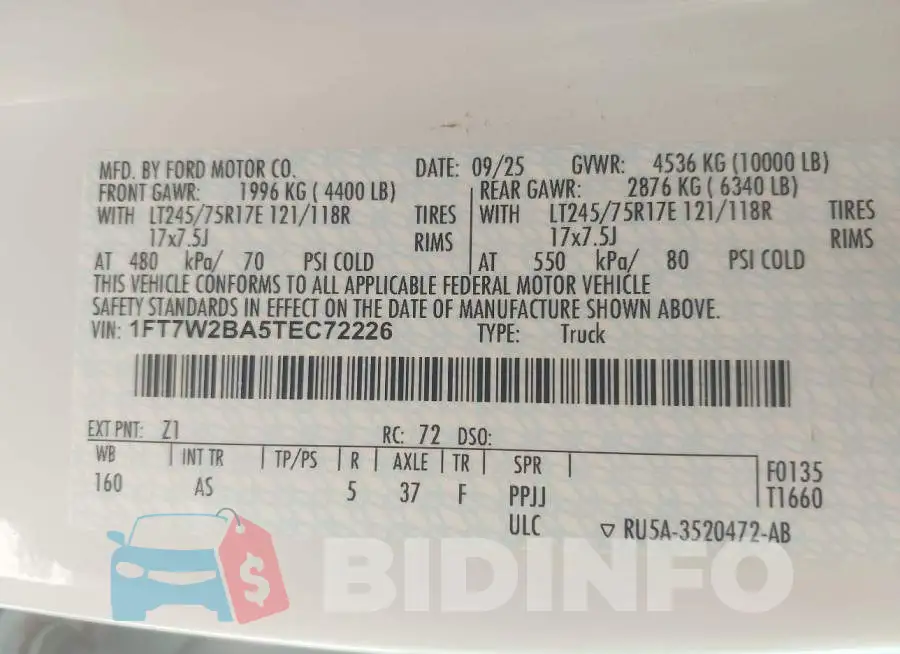 1FT7W2BA5TEC72226 Photo# 9
