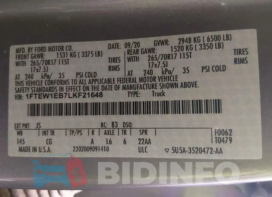1FTEW1EB7LKF21648 Photo# 9