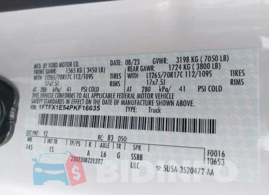 1FTFX1E54PKF16635 Photo# 9