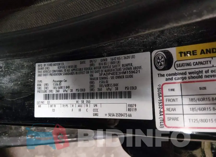3FADP4EE3HM159621 Photo# 9