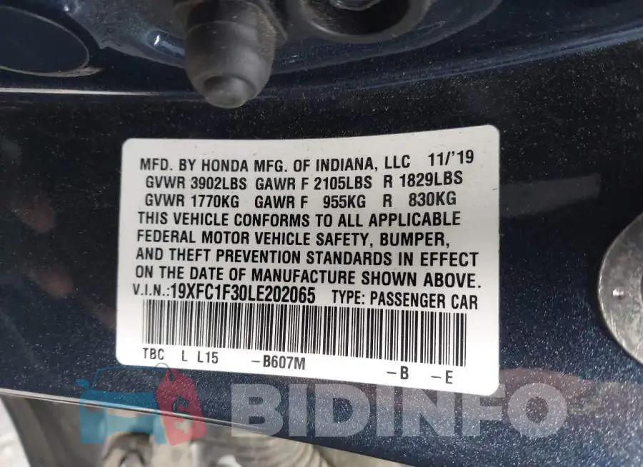 19XFC1F30LE202065 Photo# 9