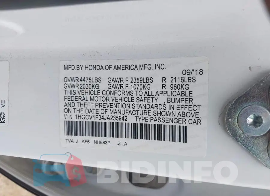 1HGCV1F34JA235942 Photo# 9
